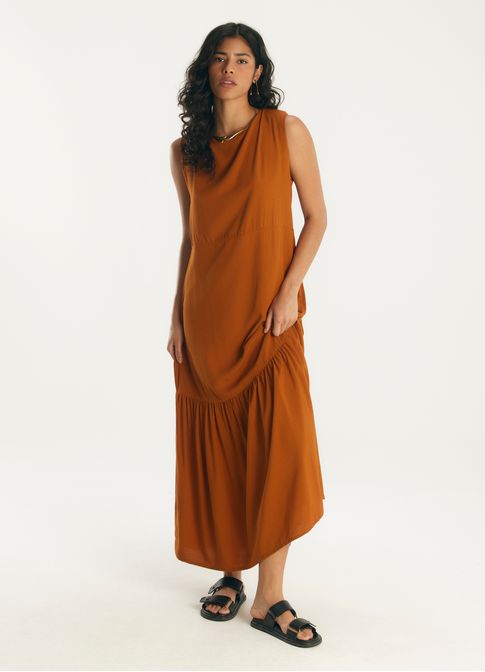 Vestido textura viscose leve caqui