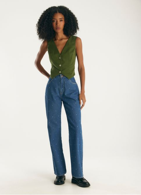 Calça jeans reta texturas jeans