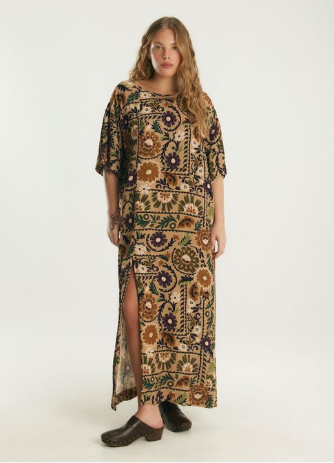 Vestido fenda estampado gracia
