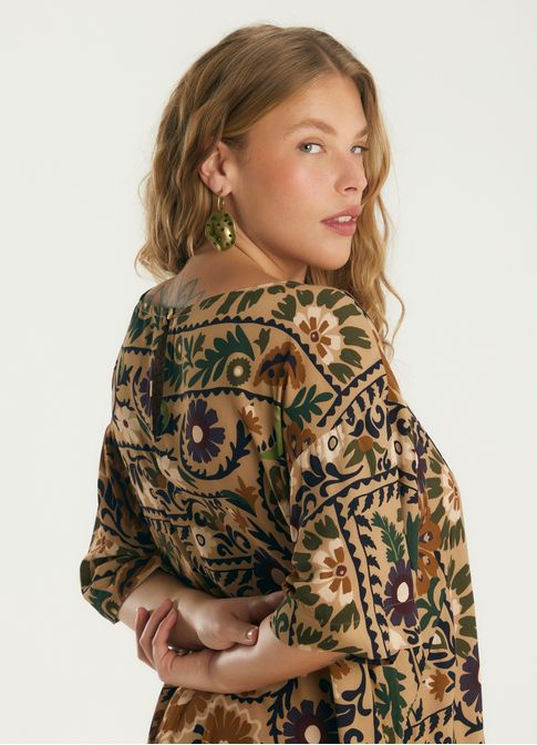 Vestido fenda estampado gracia