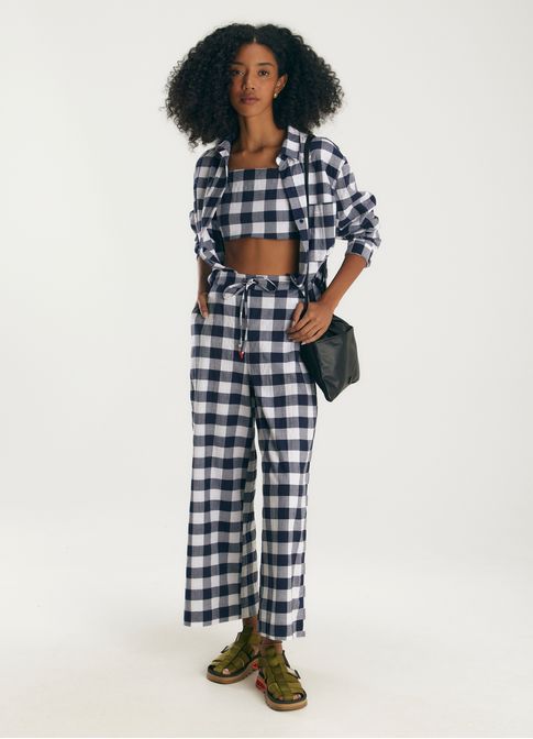 Calça algodão maxi vichy