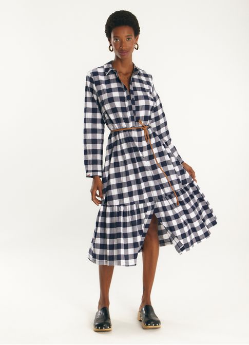 Vestido algodão maxi vichy