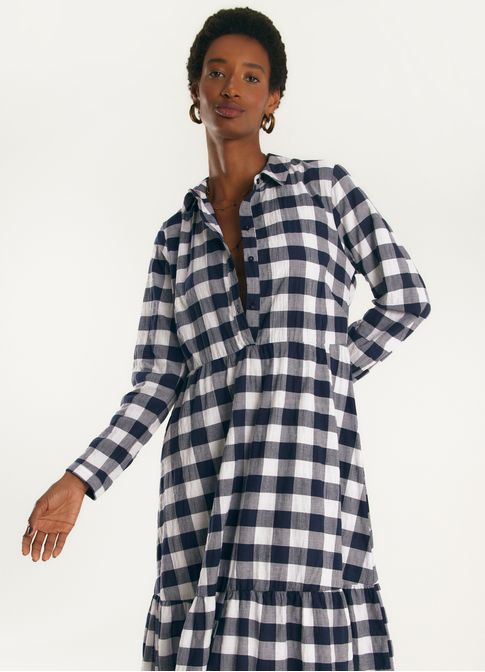 Vestido algodão maxi vichy