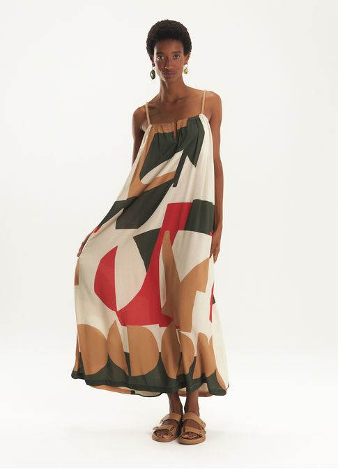Vestido decote estampado samora