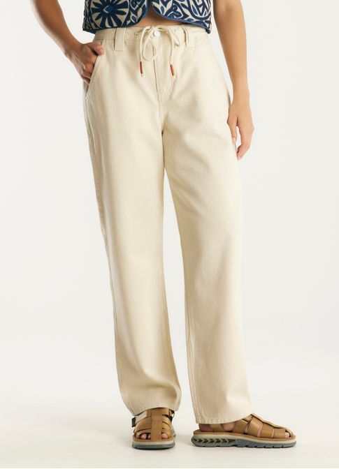 Calça sarja semi baggy amarração areia