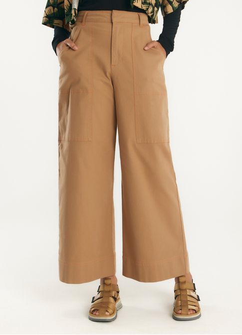 Calça sarja maxi leg marrom