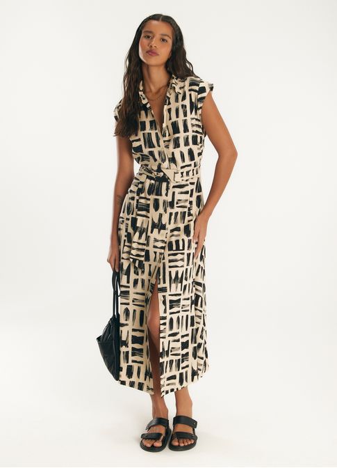 Vestido chemisier linho estampado barcelona