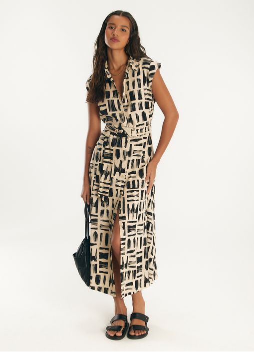 Vestido chemisier linho estampado barcelona