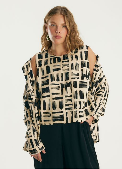 Blusa linho estampado barcelona