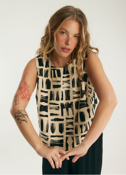 Blusa linho estampado barcelona