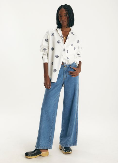 Calça wide leg cantão verde jeans