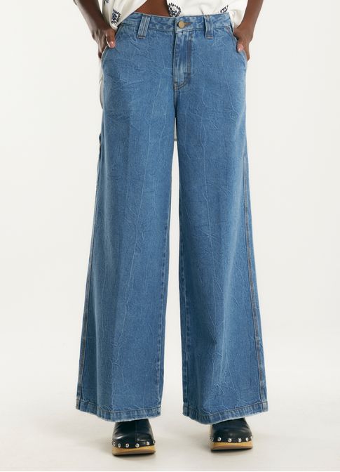 Calça wide leg cantão verde jeans