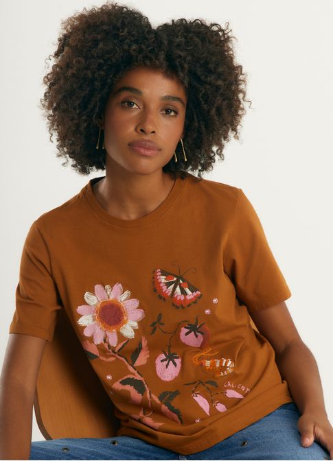 T-shirt classic caliente bordada caqui