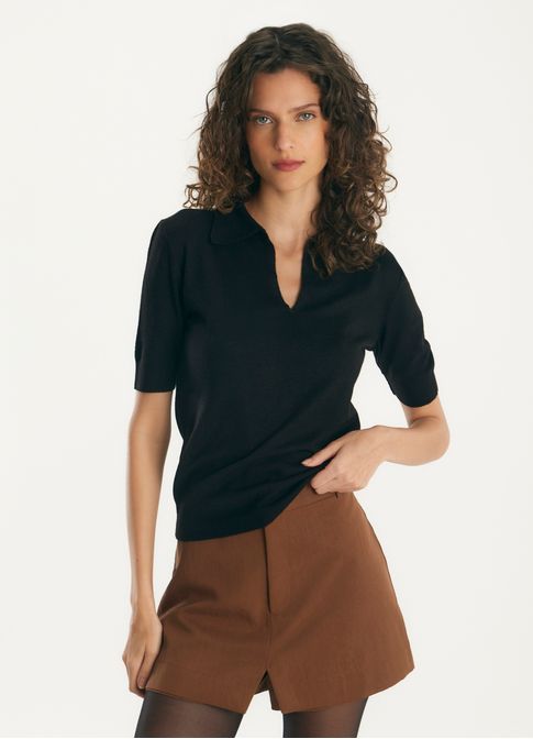 Camisa polo slim tricô preto