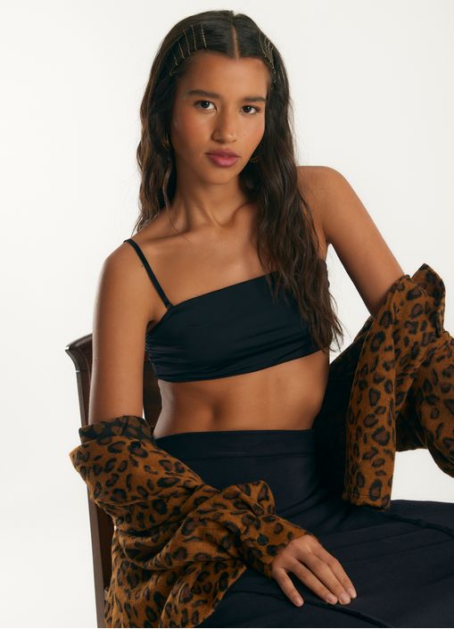 Top cropped faixa alça removível undr preto