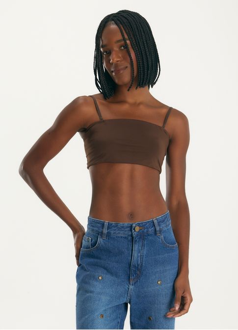 Top cropped faixa alça removível undr marrom