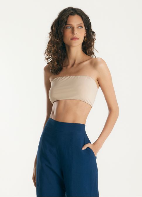 Top cropped faixa alça removível undr areia