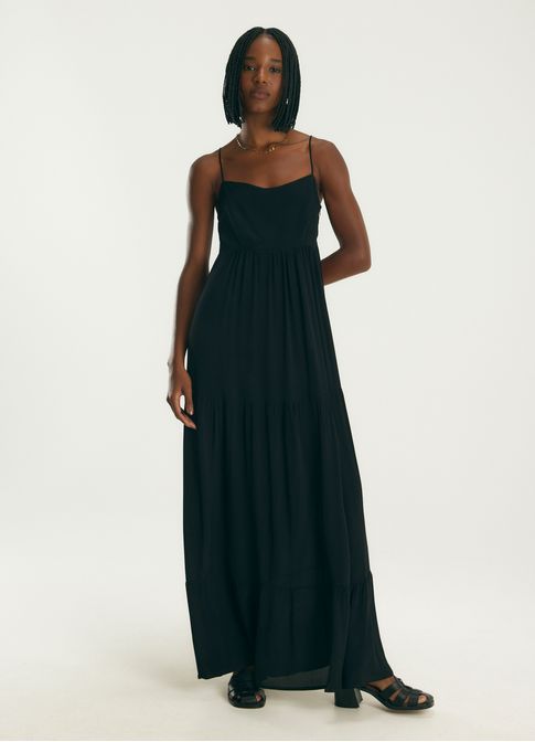 Vestido longo viscose creponada preto