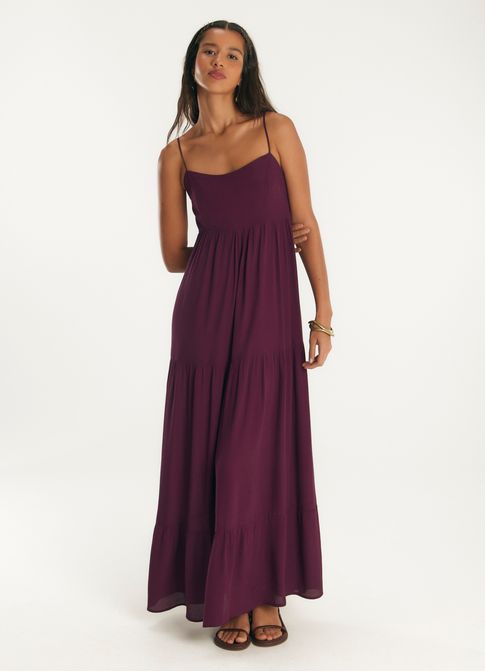 Vestido longo viscose creponada roxo