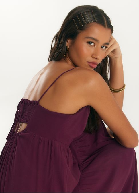 Vestido longo viscose creponada roxo