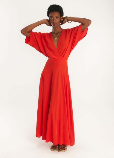 Vestido amplo crepe rambla laranja