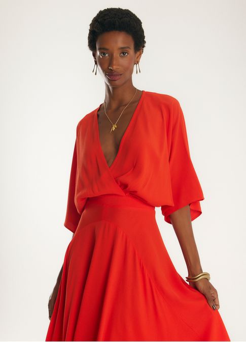 Vestido amplo crepe rambla laranja