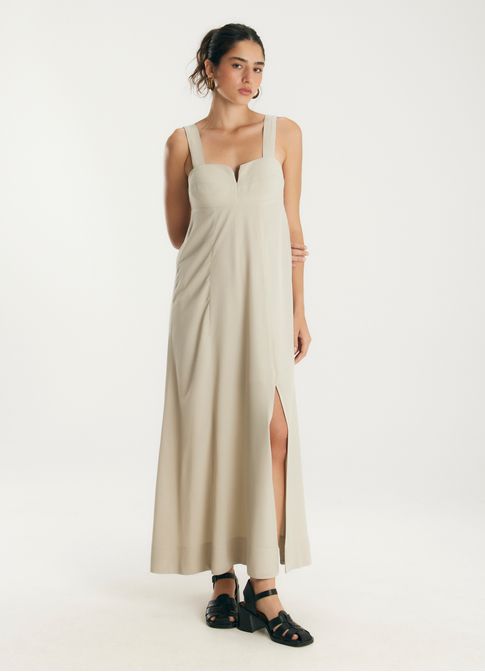 Vestido crepe rambla areia