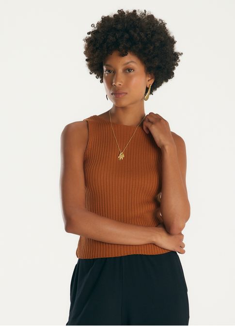 Blusa slim tricô marrom