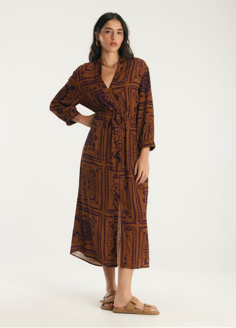 Vestido decote v estampado andorra
