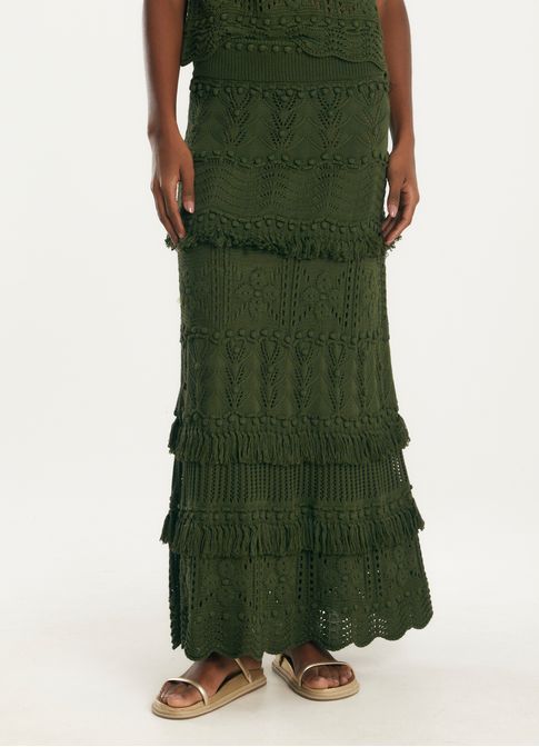 Saia maxi pontos tricô verde escuro