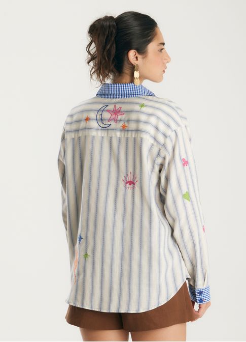 Blusa listra bordado anoitecer