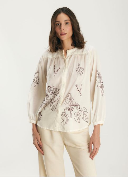 Camisa voil bordado contraste off white