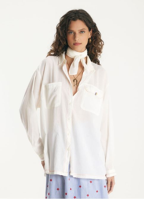 Camisa voil com lenço off white