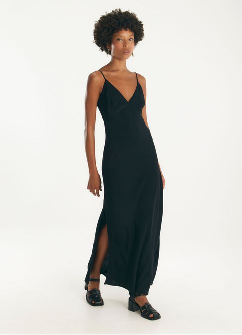 Vestido slip dress crepe preto