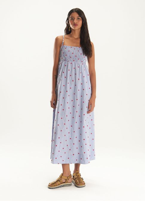 Vestido alça bordado ponto cruz