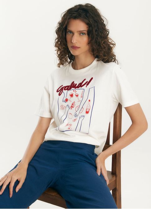 T-shirt classic salud bordada off white
