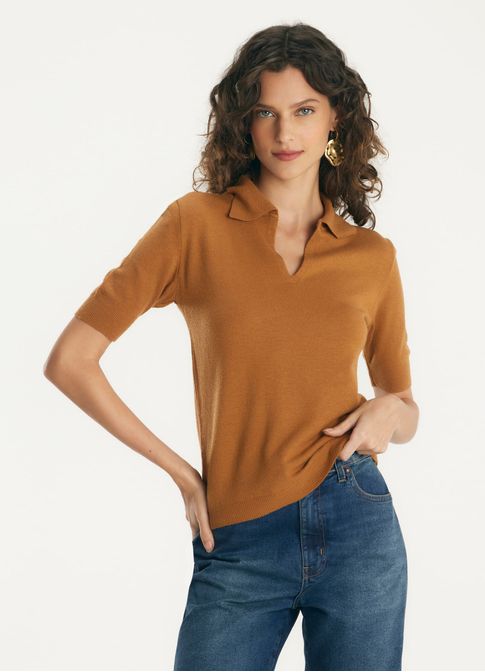 Camisa polo slim tricô marrom