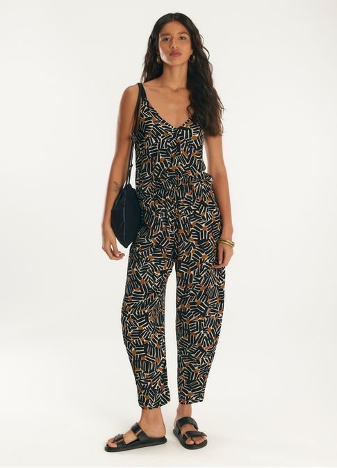 Calça crepe estampada caminos
