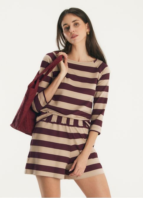 Blusa malha listras areia