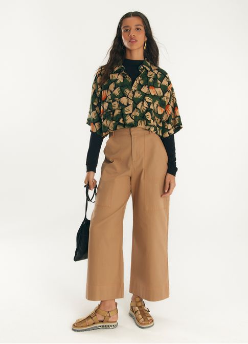 Calça sarja maxi leg marrom