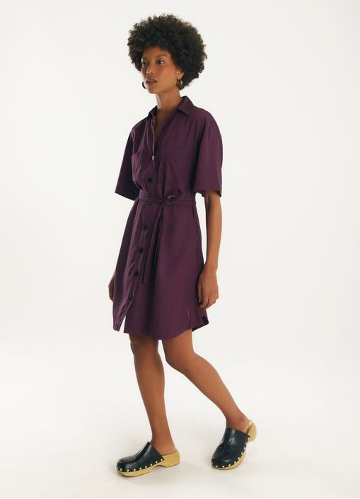 Vestido chemisier linho leve roxo