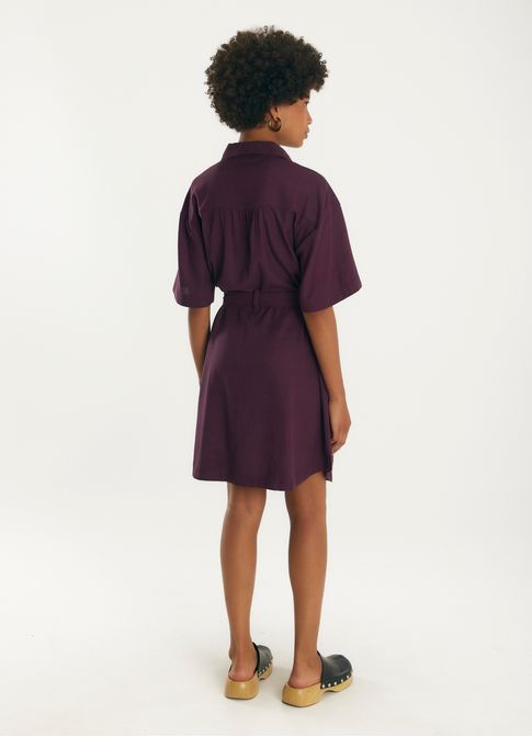 Vestido chemisier linho leve roxo
