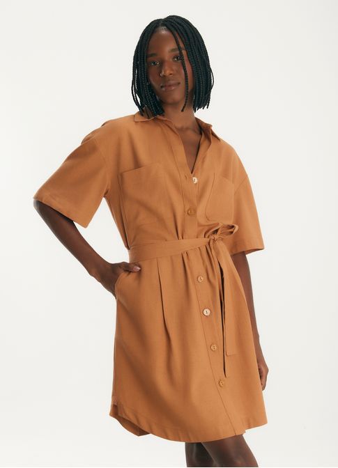 Vestido chemisier linho leve bege
