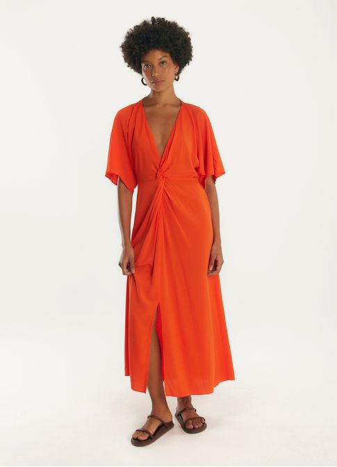 Vestido midi viscose caminhos laranja