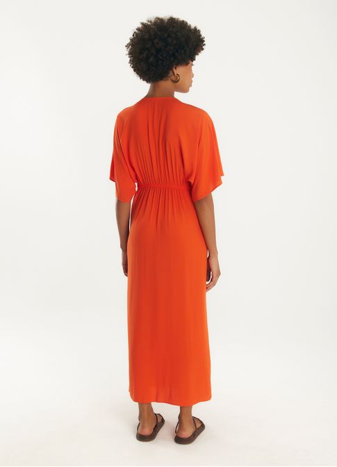 Vestido midi viscose caminhos laranja