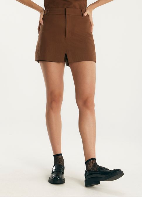 Short saia liocel alfaiataria marrom