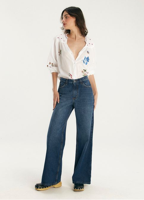 Calça jeans wide leg basic jeans