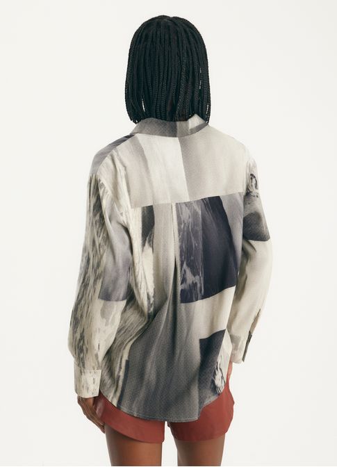 Camisa linho estampada oceânica