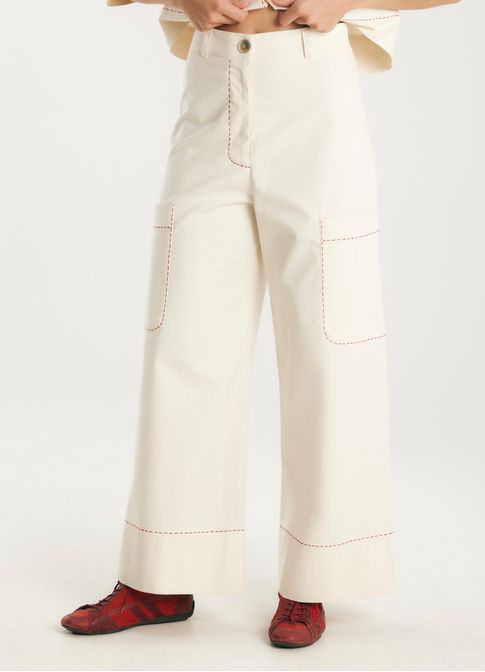Calça algodão estruturado areia