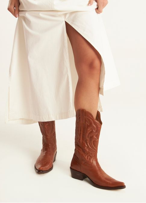 Bota western couro caqui